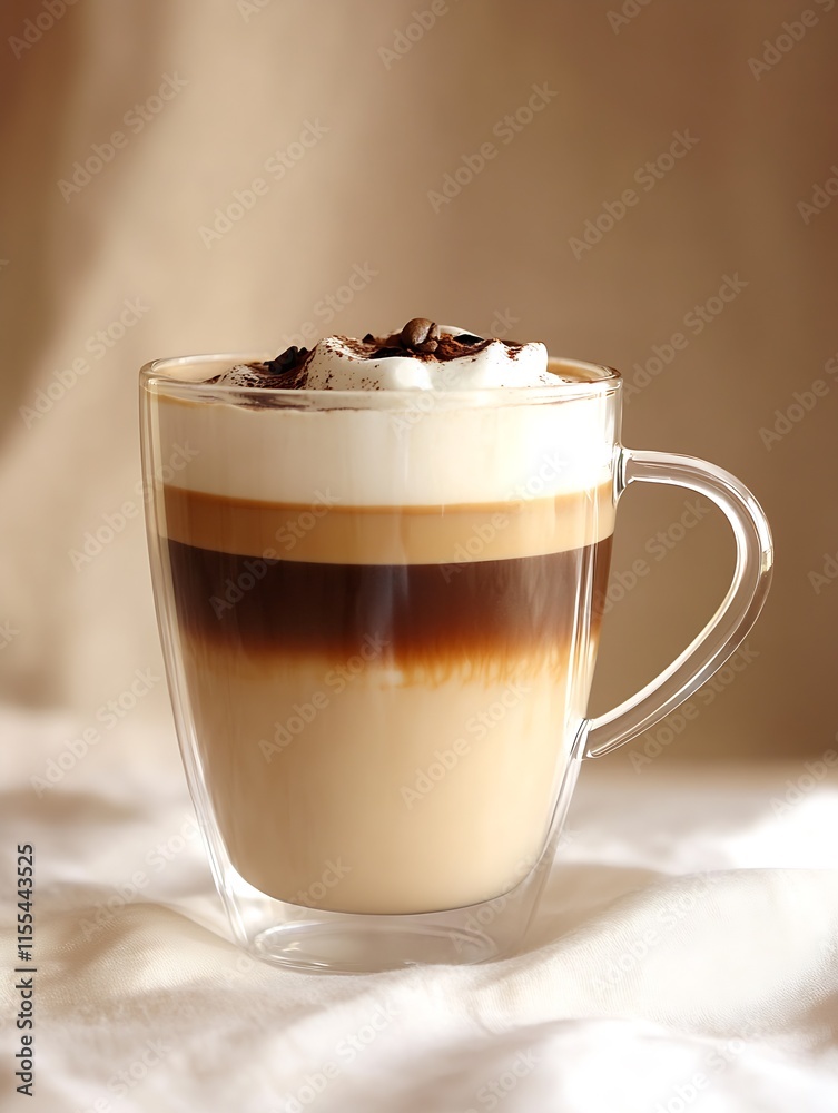 Aufkleber Double Walled Latte Coffee with Frothy Top and Chocolate Topping : Generative AI