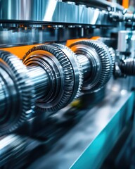 Close-up of industrial gears in a machine, showcasing precision engineering and functionality.