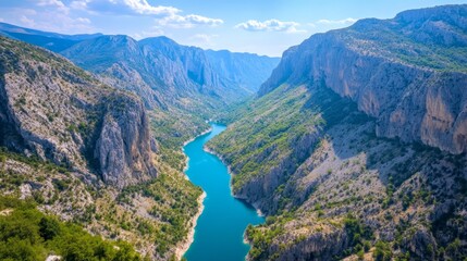 Breathtaking Mountain Canyon with Turquoise Lake