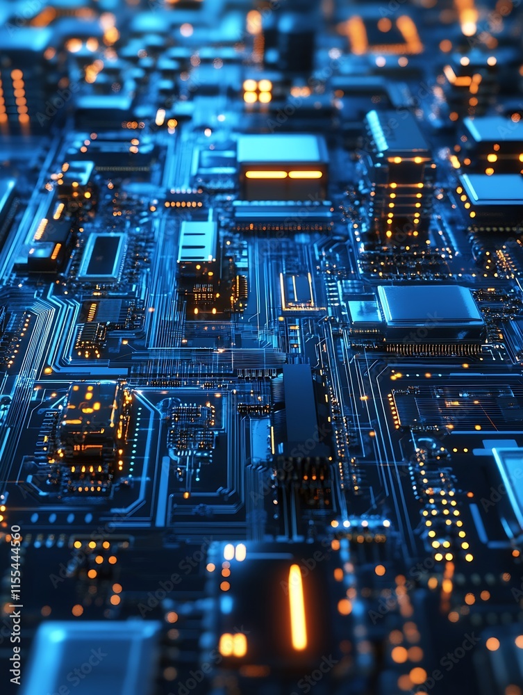 Aufkleber futuristic blue circuit board technology pattern with glowing elements : generative ai