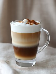 Layered Latte Macchiato with Frothy Milk in Glass Mug : Generative AI
