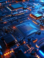 Fototapeta premium Modern Microprocessor and Circuit Board Design with Illuminated Node Lines : Generative AI