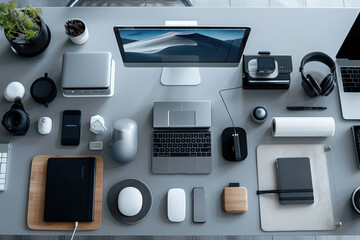 Sleek modern workspace with technology essentials for productivity and creativity