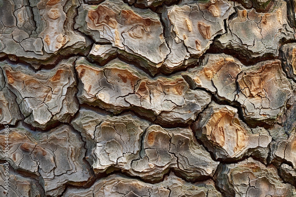 Poster textured bark showcasing intricate patterns and natural coloration from a mature tree in a forest du