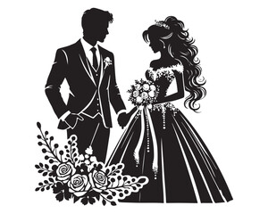 A loving Wedding Couple silhouette vector