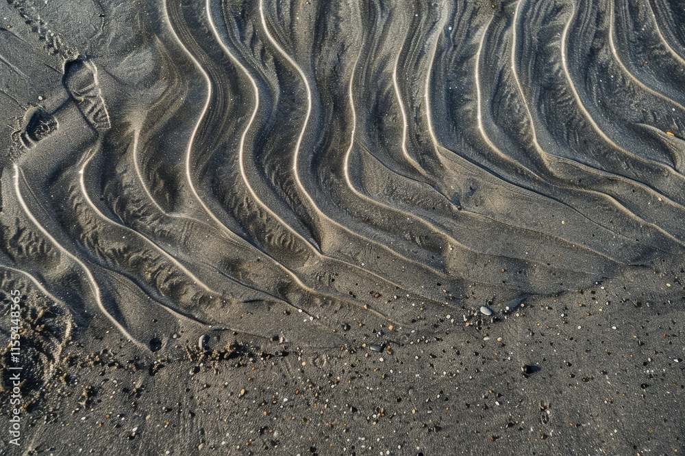 Aufkleber Beautiful patterns on a sandy beach at low tide with gentle waves creating a serene landscape in the sunlight