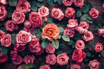 Obraz premium flowers wall background with amazing roses