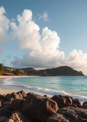 Fototapeta premium Beach Wallpaper of Caribbean sunny beach and turquoise sea in montego bay jamaica island beach wallpaper summer wallpaper beach background tropical nature