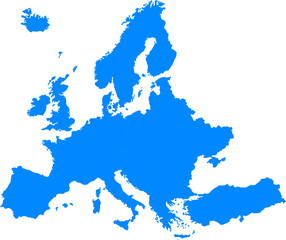 Blue Map of Europe with Country Borders