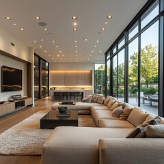 modern american open-concept living room