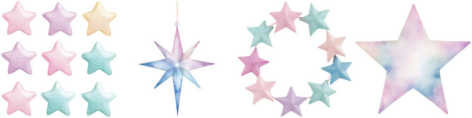 Obraz premium Fairy and myth sparkle, A collection of colorful stars in various sizes and arrangements, showcasing a whimsical and dreamy aesthetic.