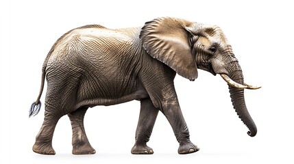 Obraz premium Detailed Elephant Walking Gracefully in White Minimalist Background : Generative AI