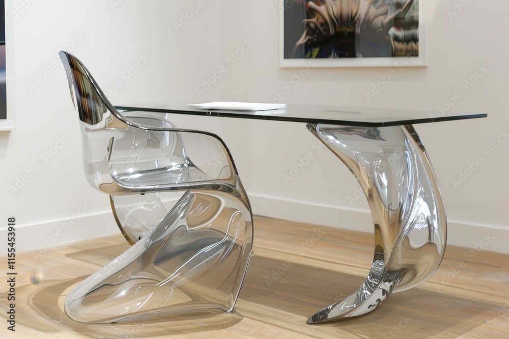 Poster modern transparent chair and desk combo create a stylish workspace, enhancing minimalistic design an