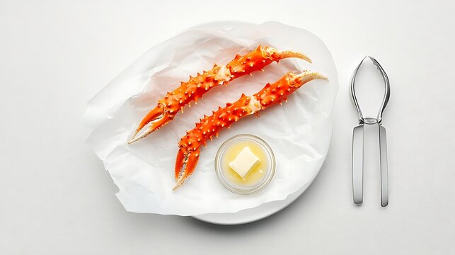 Cracking delicious king crab legs seafood platter gourmet kitchen minimalist style close-up culinary experience