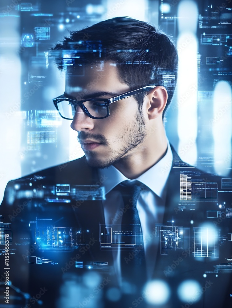 Aufkleber business professional with digital interface ai technology overlay : generative ai