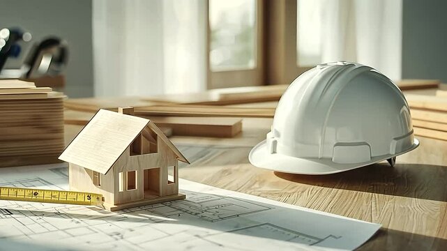 1_Architectural Blueprints and Tools on Workbench Flat Lay