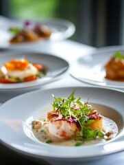 Gourmet Seafood Dish with Tender Fish and Elegant Plating : Generative AI