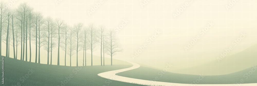 Aufkleber Winding forest path leading into a tranquil and minimalist landscape with endless possibilities. Generative AI