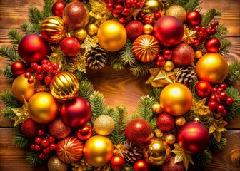 Festive Red Gold Yellow Christmas Wreath - Eye Level Close Up