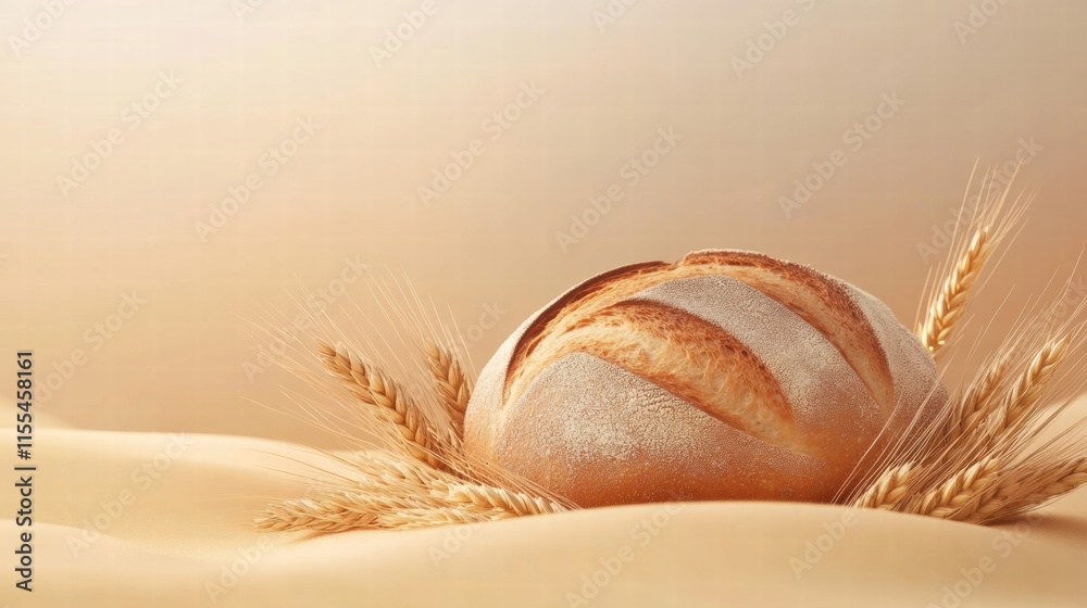 Fototapete Minimalist wheat loaf mock up with copy space for culinary text or bakery branding. Generative AI