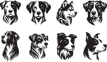 Dog Head, Collection of dog head silhouette vector art illustration