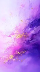 Fototapeta premium Purple powder gold splash ink texture poster background