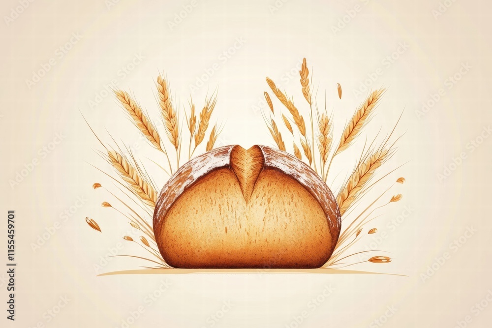 Fototapete Minimalist bread loaf surrounded by wheat grains with space for text and design elements. Generative AI