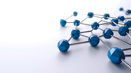 Abstract Blue Geometric Shapes Connected by Metal Rods on White Background