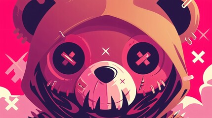 Unique Attention Seeker Slogan with Bear Doll in Skull Face Mask