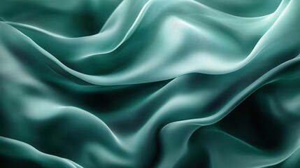 Fototapeta premium The dark emerald green silk fabric boasts soft folds with both matte and glossy textures, exuding an elegant and premium appearance against a minimalistic luxury abstract background.