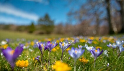 Idyllic Spring Meadow Dappled With Komorebi Beneath Cerulean and Saffron Skies
