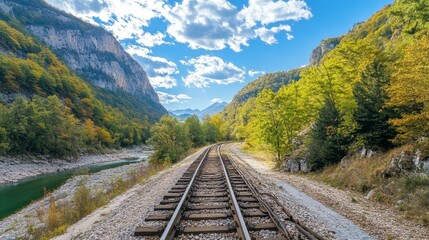 Fototapeta premium Autumn Mountain Railroad Scenic View