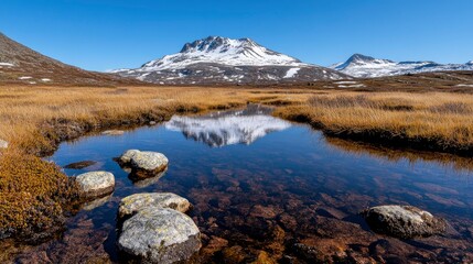 Serene Mountain Lake Reflection in Autumnal Landscape