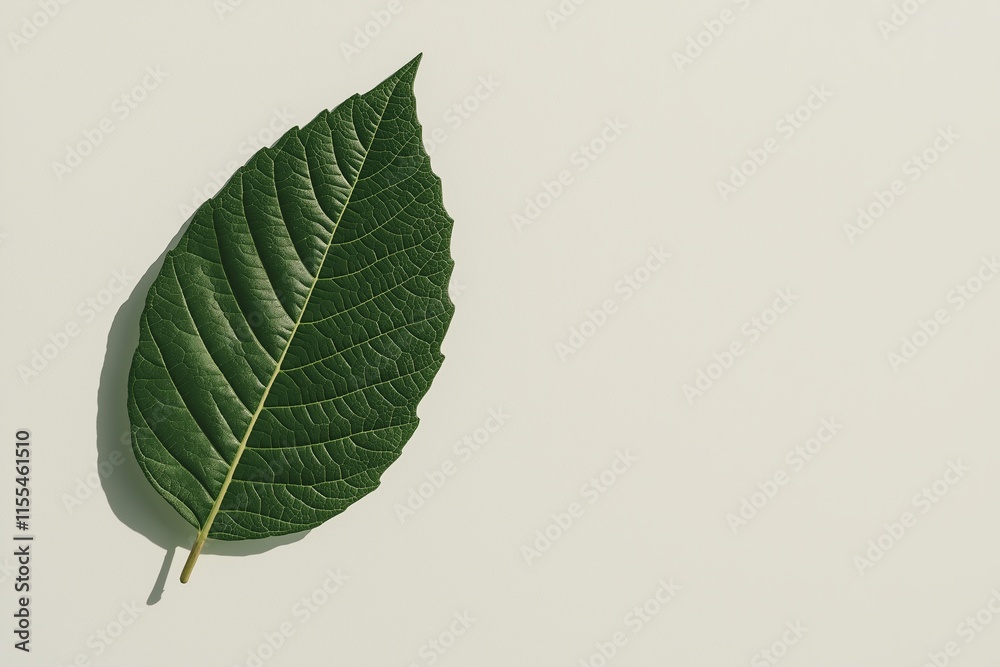 Poster A single delicate leaf resting on a white background with soft shadows.