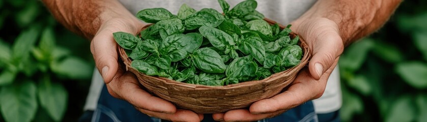 Discover the essence of sustainable living with our eco-conscious farmer, showcasing a bountiful basket brimming with fresh, organic produce Experience the heart of agriculture lifestyle, where every