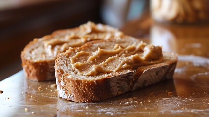 Put a liberal amount of smooth nut butter on browned bread pieces