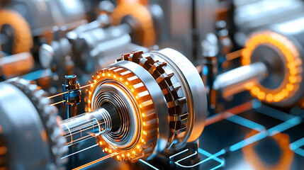 Fototapeta premium Futuristic close-up of advanced industrial machinery components in high-resolution engineering facility