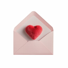 pink envelope with red heart inside isolated on transparent background Generative Ai.
