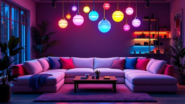 Party room with colorful lights for parties. interior design concept