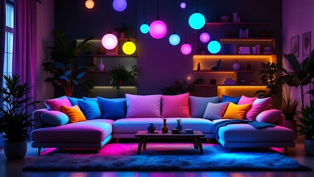 Party room with colorful lights for parties. interior design concept