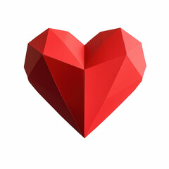 Red polygonal paper heart for Valentine's day isolated on transparent background Generative Ai.