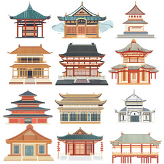 Collection of Twelve Traditional Chinese Buildings