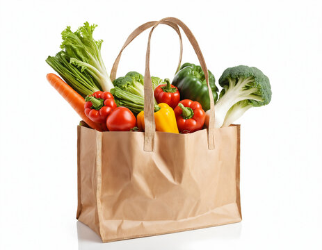 Paper bag full of vegetables isolated on transparent background