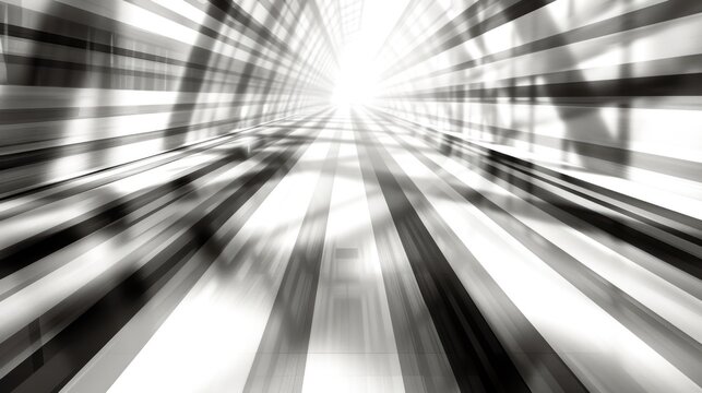 Abstract black and white geometric light tunnel with dynamic lines