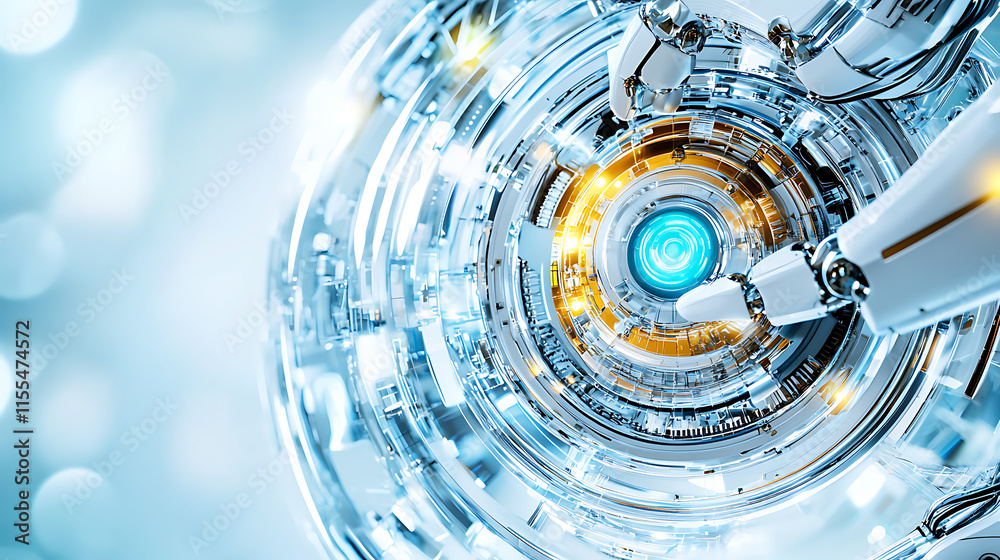 Poster robotic precision in digital innovation analyzing advanced technology interfaces futuristic lab clos
