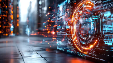 Fototapeta premium Dynamic technological display urban setting digital artwork futuristic environment close-up perspective innovation concept