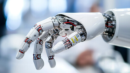 Robotic hand demonstration technology expo image showcase modern environment close-up perspective innovation exploration