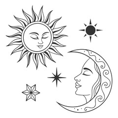 Minimalistic Silhouette Sun and Moon Icon Set