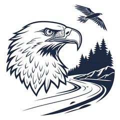 Obraz premium An elegant eagle head silhouette logo icon against a clean white backdrop