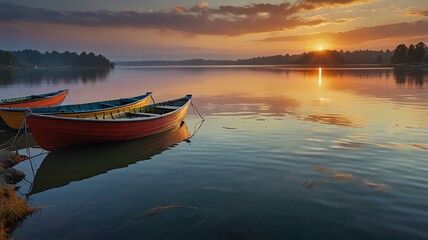 Here are a few options for your stock photo description, all under 200 characters:

**Option 1 (Focus on serenity):**

> Serene sunset over calm lake